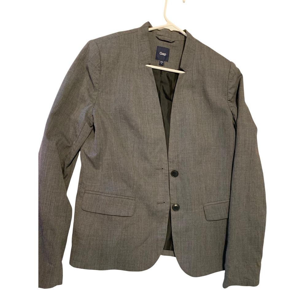 Gap Gray Two Button Blazer Jacket Fitted Career Business‎ Work Office